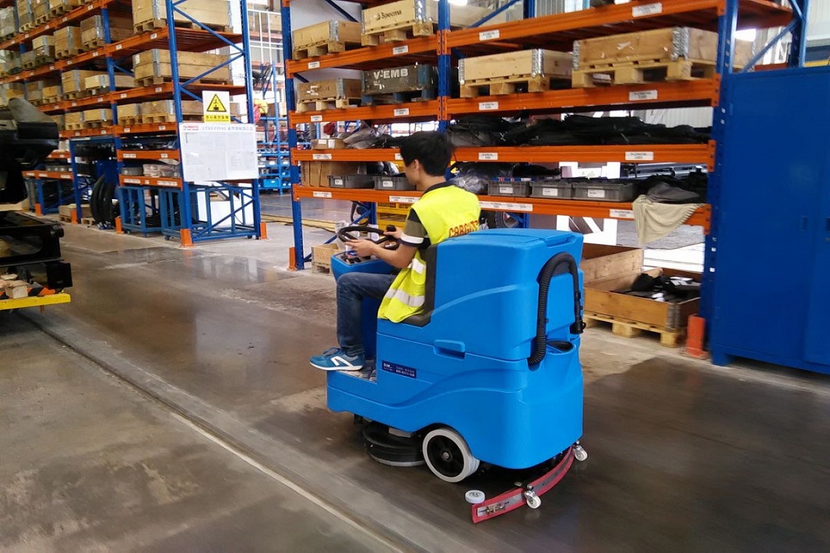 Hand push industrial floor sweeper for commercial office hard floor cleaning
